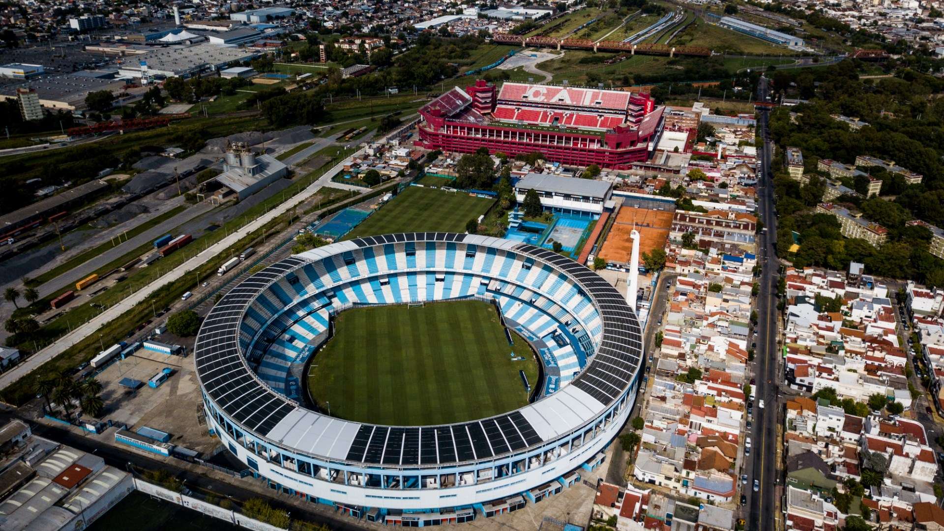 Aerial view of Buenos Aires football stadiums and cityscape for soccer trip planning