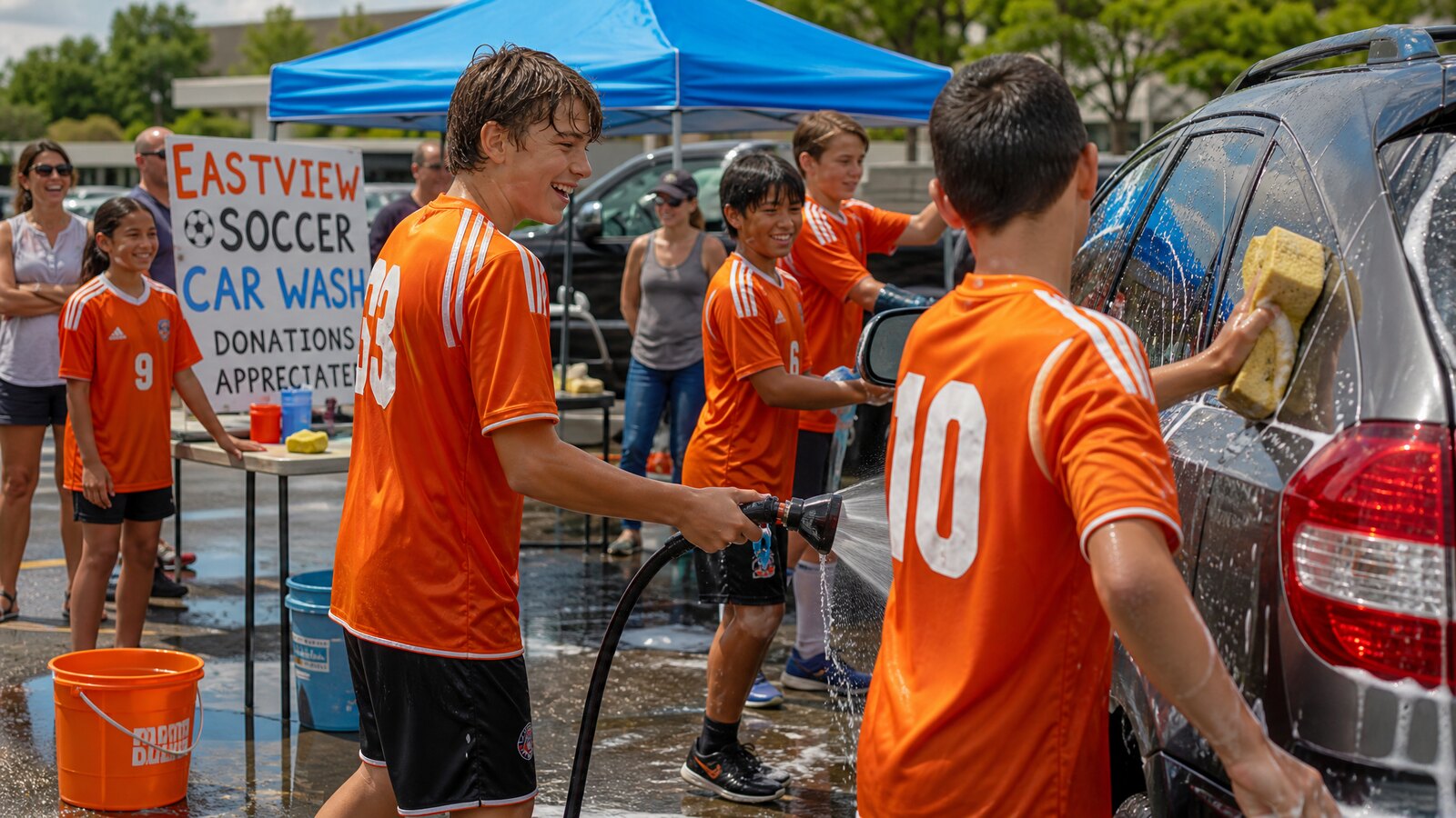 A youth sports team fundraising together for an international sports tour