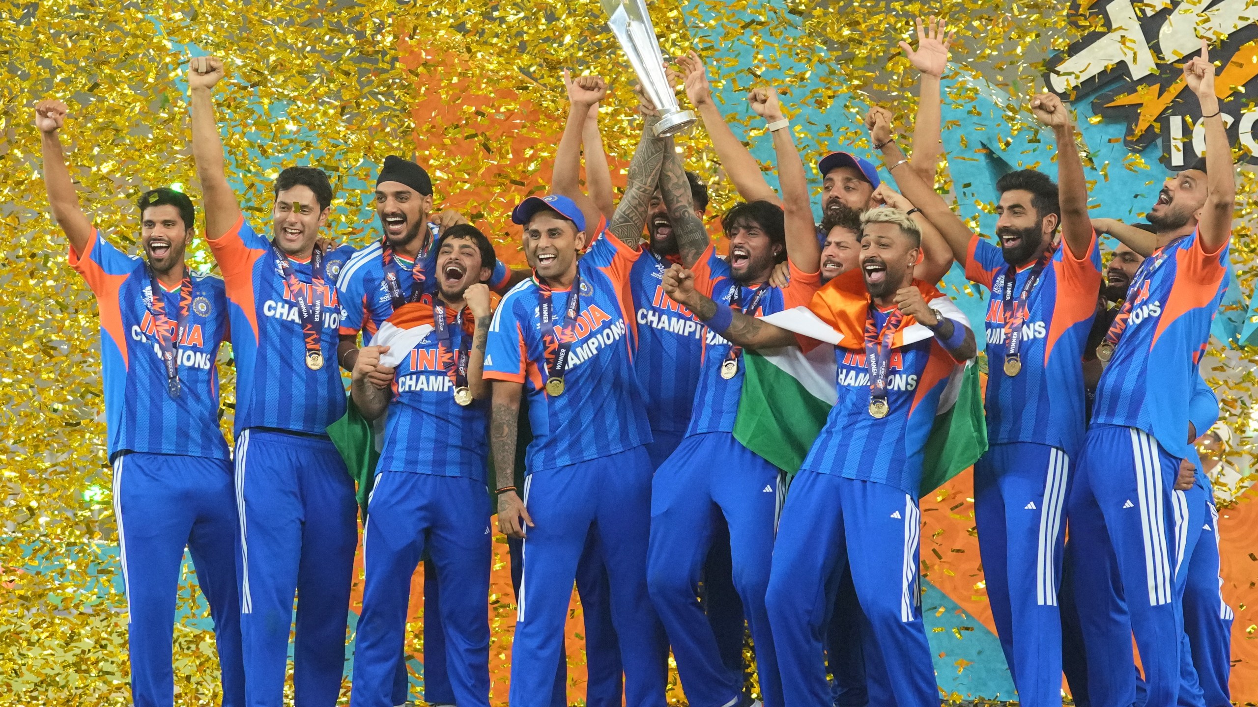 Cricket match in a packed stadium in India