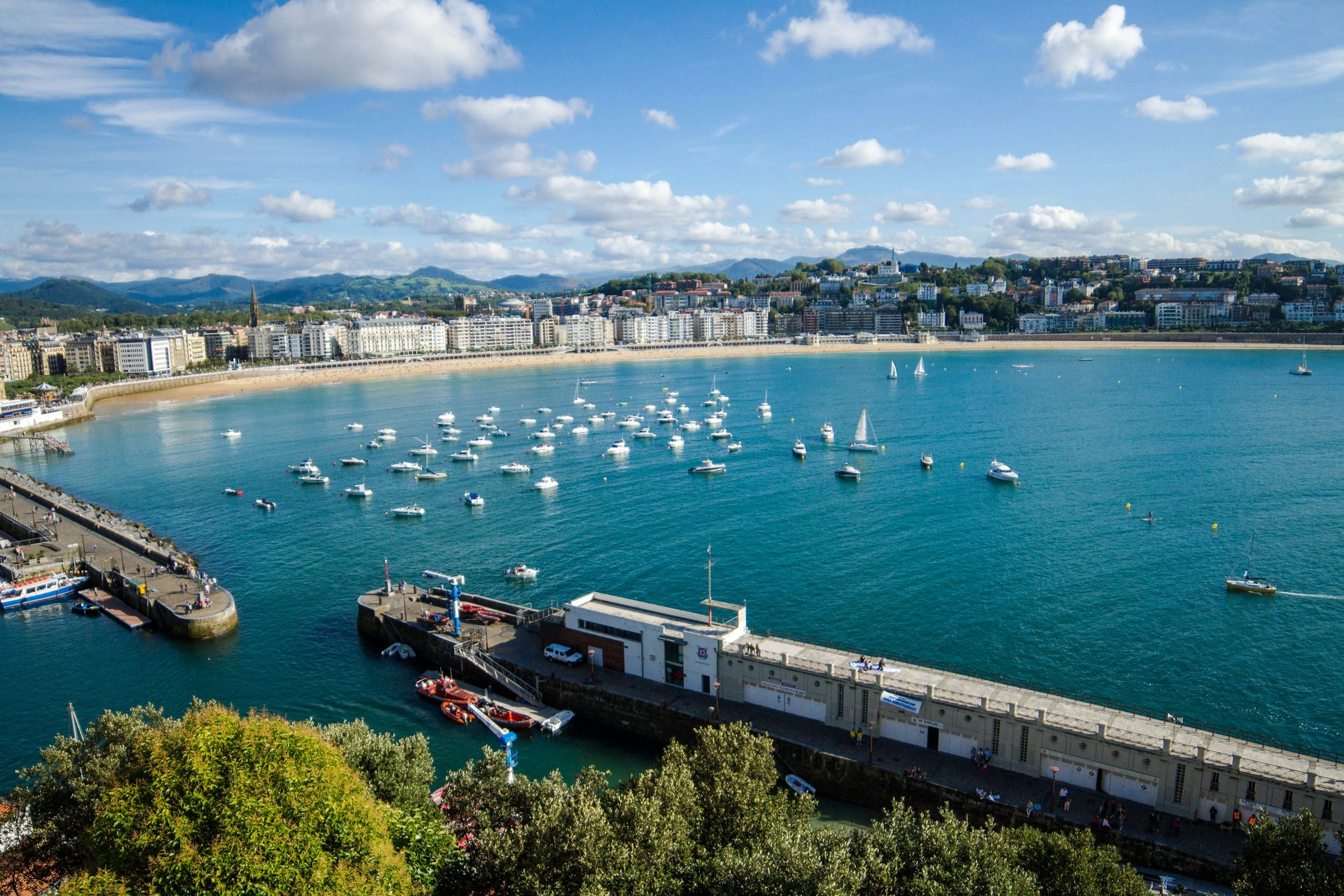 La Concha bay and the city of San Sebastián, Spain, on a sunny day