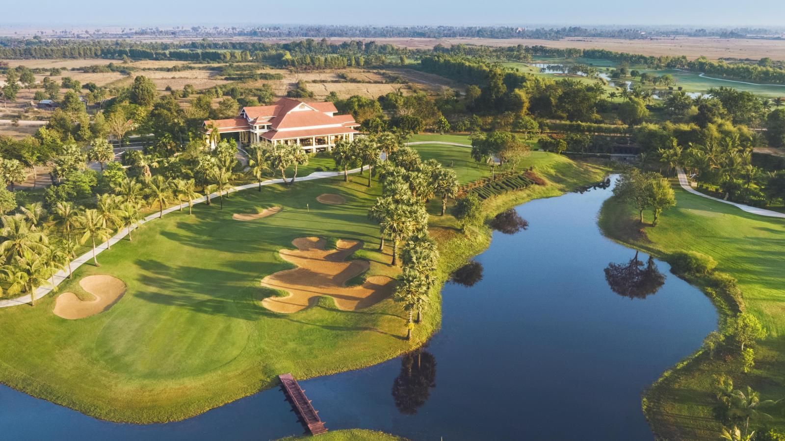 Lush green championship golf course in Cambodia near Siem Reap