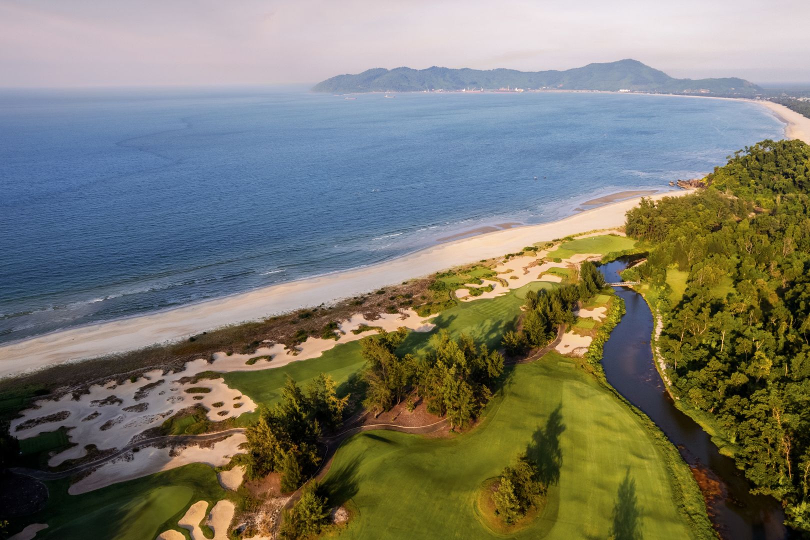 Coastal championship golf course in Vietnam beside the ocean near Da Nang