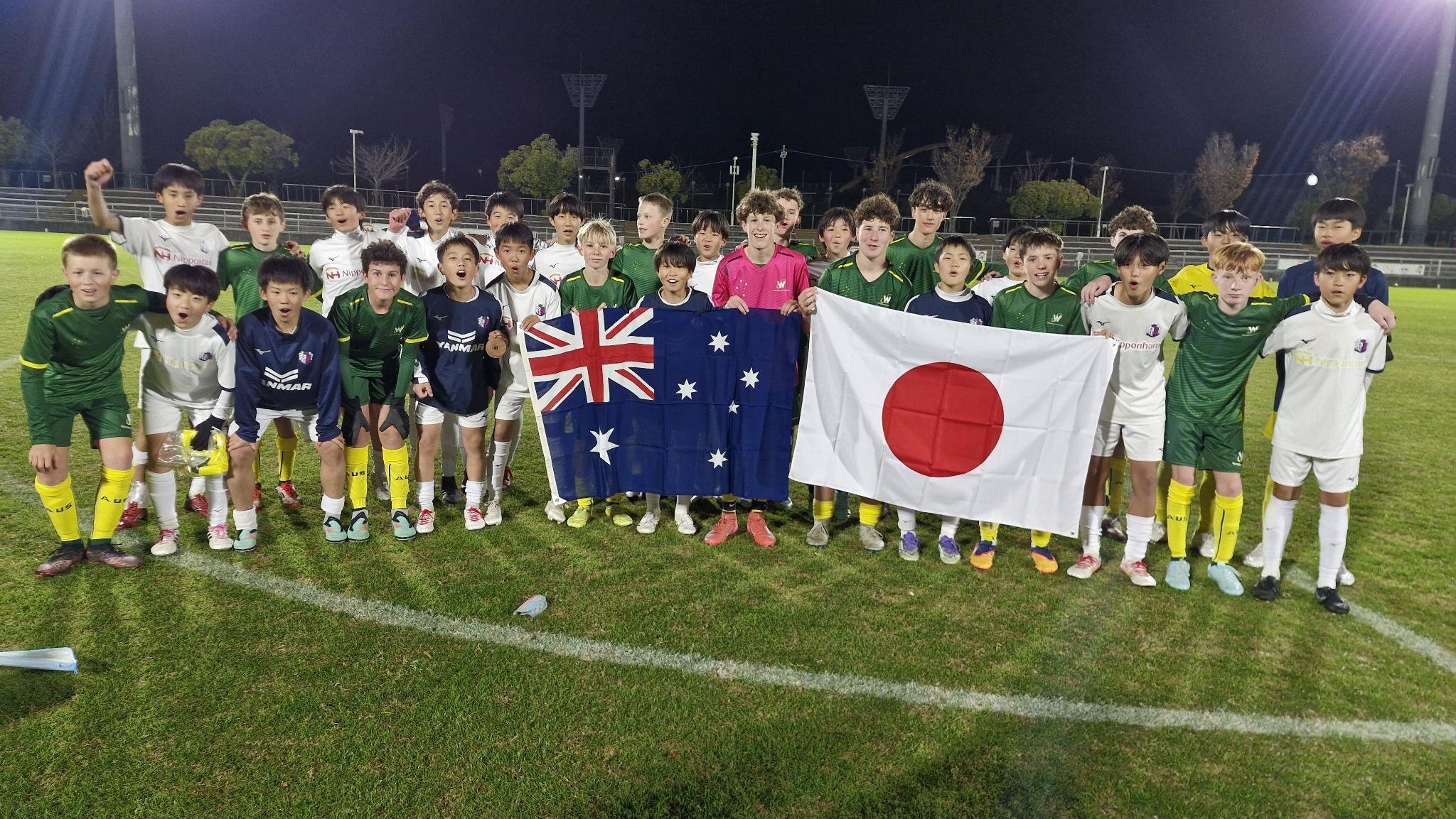 Young footballers competing at a youth tournament in Japan