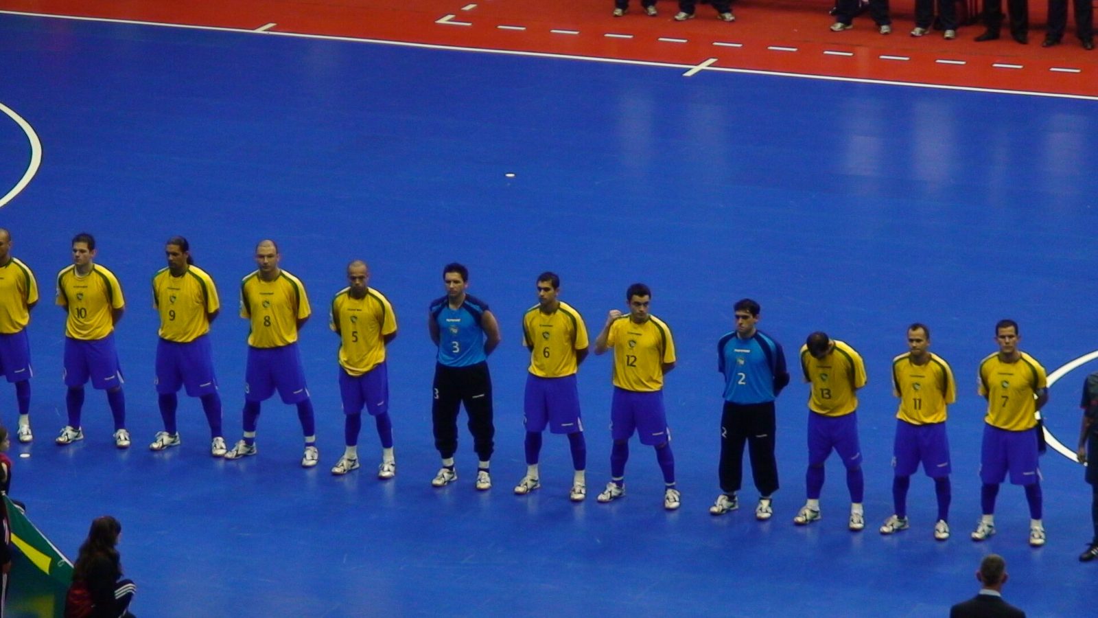 Professional futsal national team lined up on court before a world cup match
