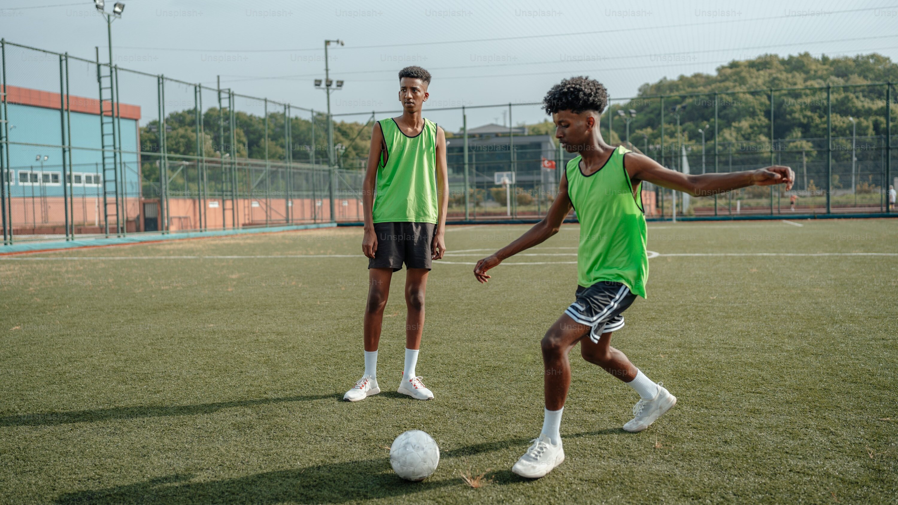 Young soccer players training on a professional pitch during an elite internship programme in Buenos Aires