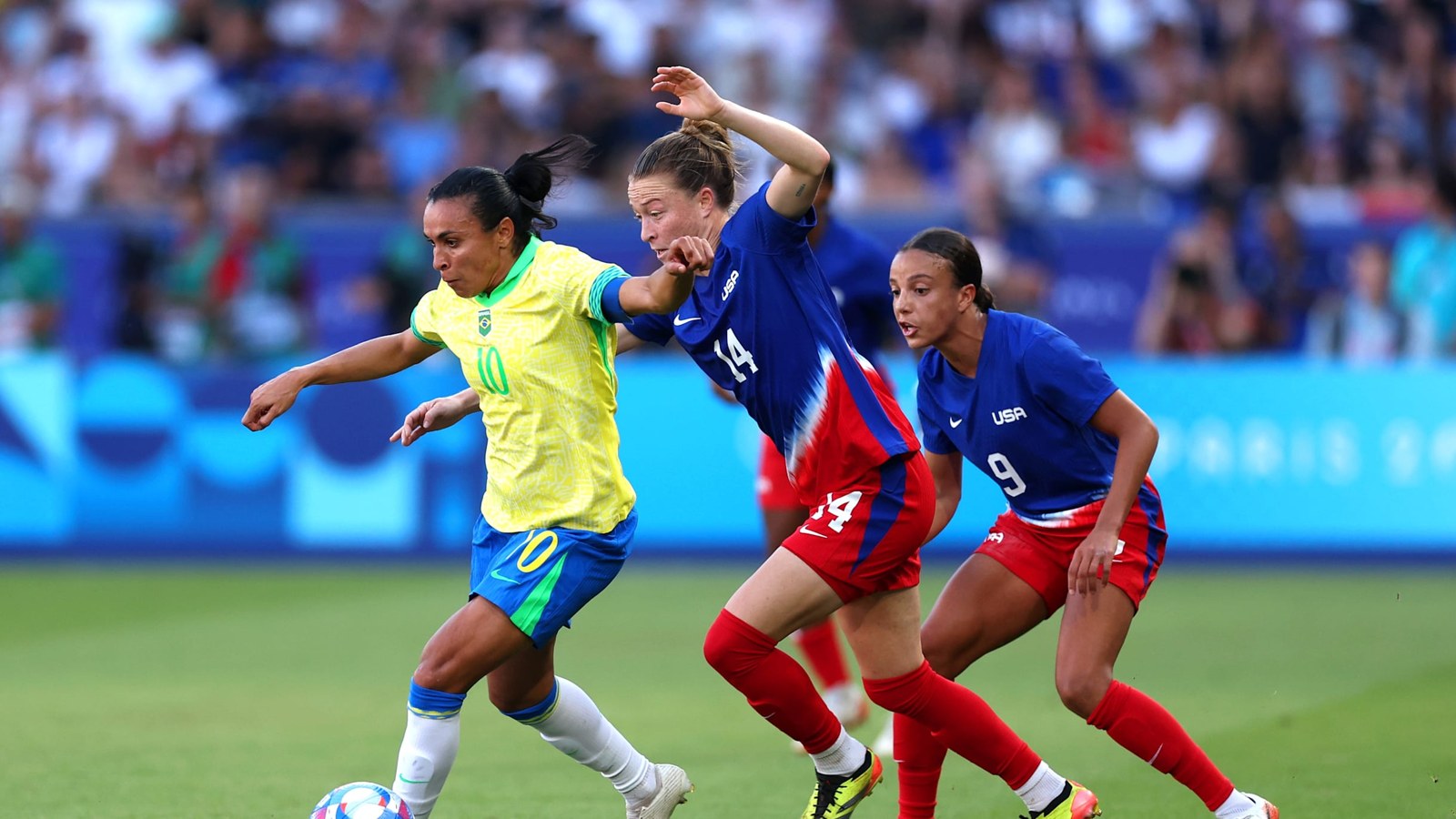 Brazil women's national football team in action